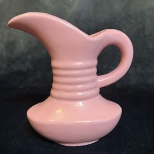 Small Vintage Ribbed MCM Corseted Pink Ceramic Pottery Creamer Pitcher